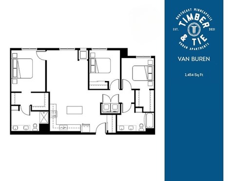 Floor plan for 3 beds, 2 baths, 1454 sqft